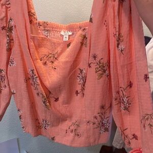 a.n.a Orange Smocked Crop Blouse